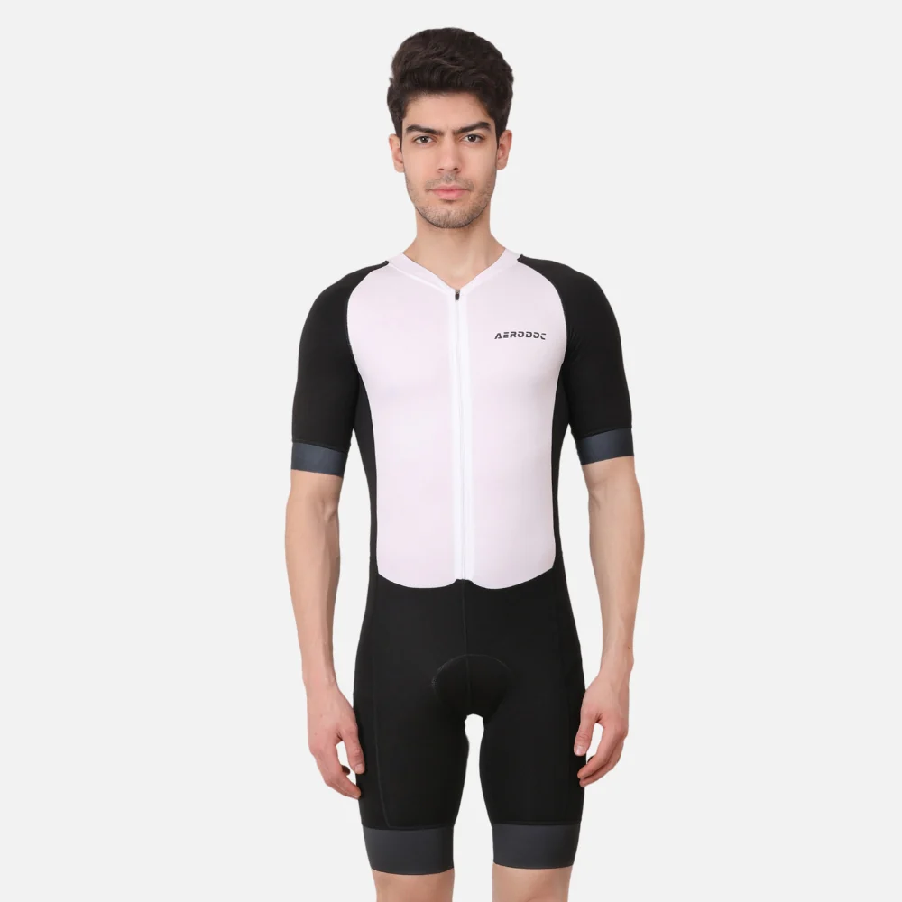 Aerodoc White Men Triathlon Tri Suit Gel Padded Compression Running Swimming Cycling Skinsuit