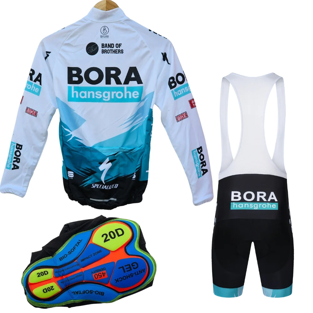 Bora White Cycling jersey Pro Bicycle Team Cycling Bib Shorts and Full Sleeve GelPad