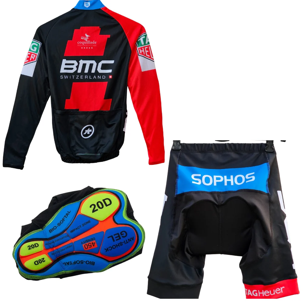 BMC High Quality Cycling Jersey Pro Bicycle Team Cycling Bib Shorts and Full Sleeve GelPad