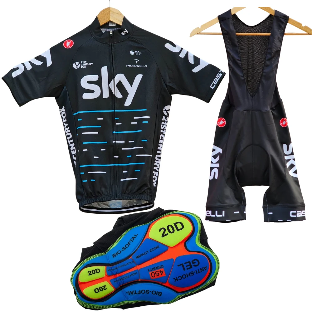 Sky Black High Quality Cycling Jersey Pro Bicycle Team Cycling Bib Shorts and Half Sleeve GelPad